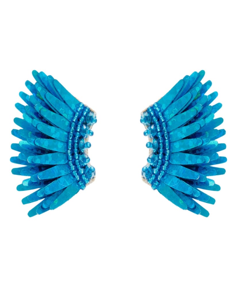 Front of a size one-size-fits-all Micro Madeline Earrings- Blue in BLUE GLITTER by Mignonne Gavigan. | dia_product_style_image_id:320179